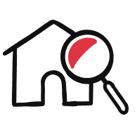 A home icon with a magnifying glass