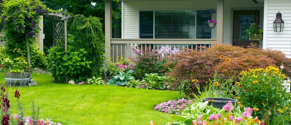 A yard with flowers, representing a beautiful home exterior.