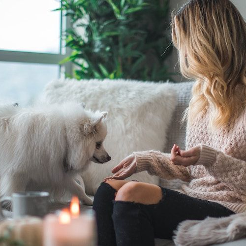 A woman with a dog, depicting a homeowner or tenant with a pet, potentially discussing pet-friendly housing or home-related topics.