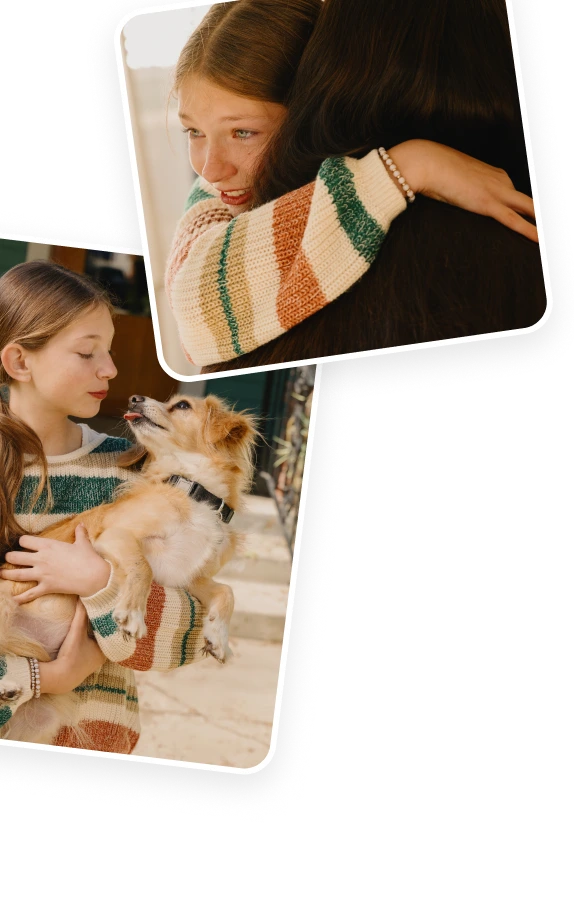 A collage of family photos featuring playful outdoor moments with parents and a child.