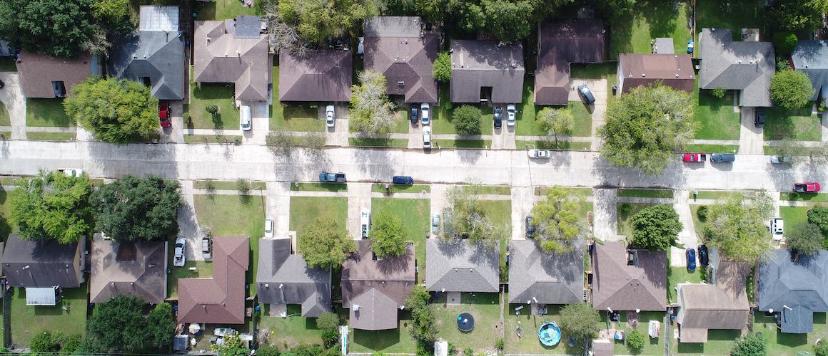 Top down view of a residential neighborhood in Texas.