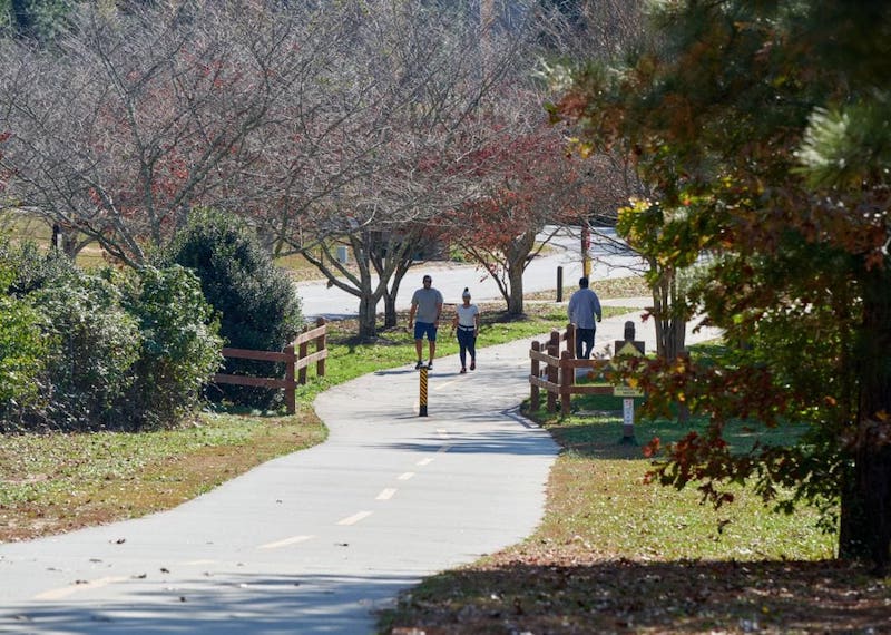 Walking and biking trail in park.