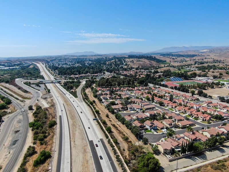 Aerial view of highway near Moorpark, California