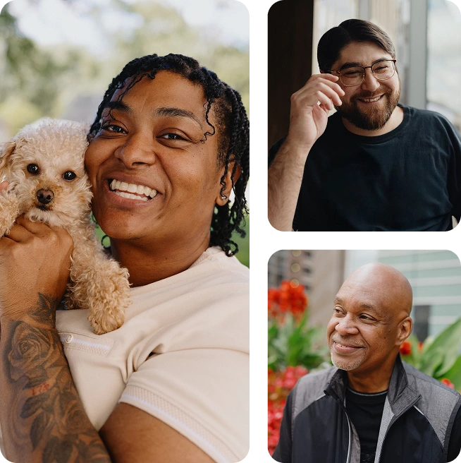 A collage of three event scenes. In the first, a group of people stand on a stage with their backs to the camera, facing an audience. The second shows an audience member seated and watching the event. The third features a large screen displaying the text "Own the Dream."