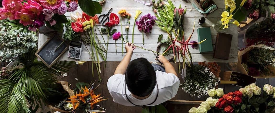 Local business man working at his flower shop.