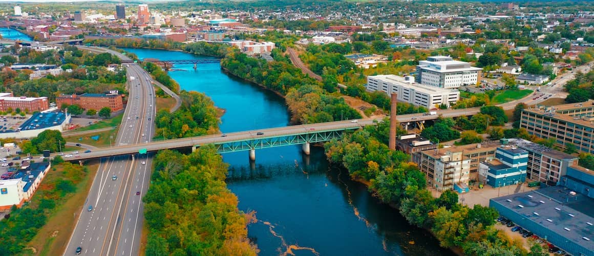 RHB Assets From IGX: Aerial view of Manchester, New Hampshire.