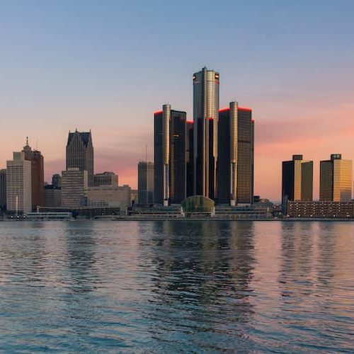 RHB Assets From IGX: Downtown Detroit riverfront view with city skyline.